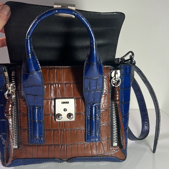 3.1 Phillip Lim Navy, Brown & Black Embossed Leather Mini Pashli - Picture 5 of 8